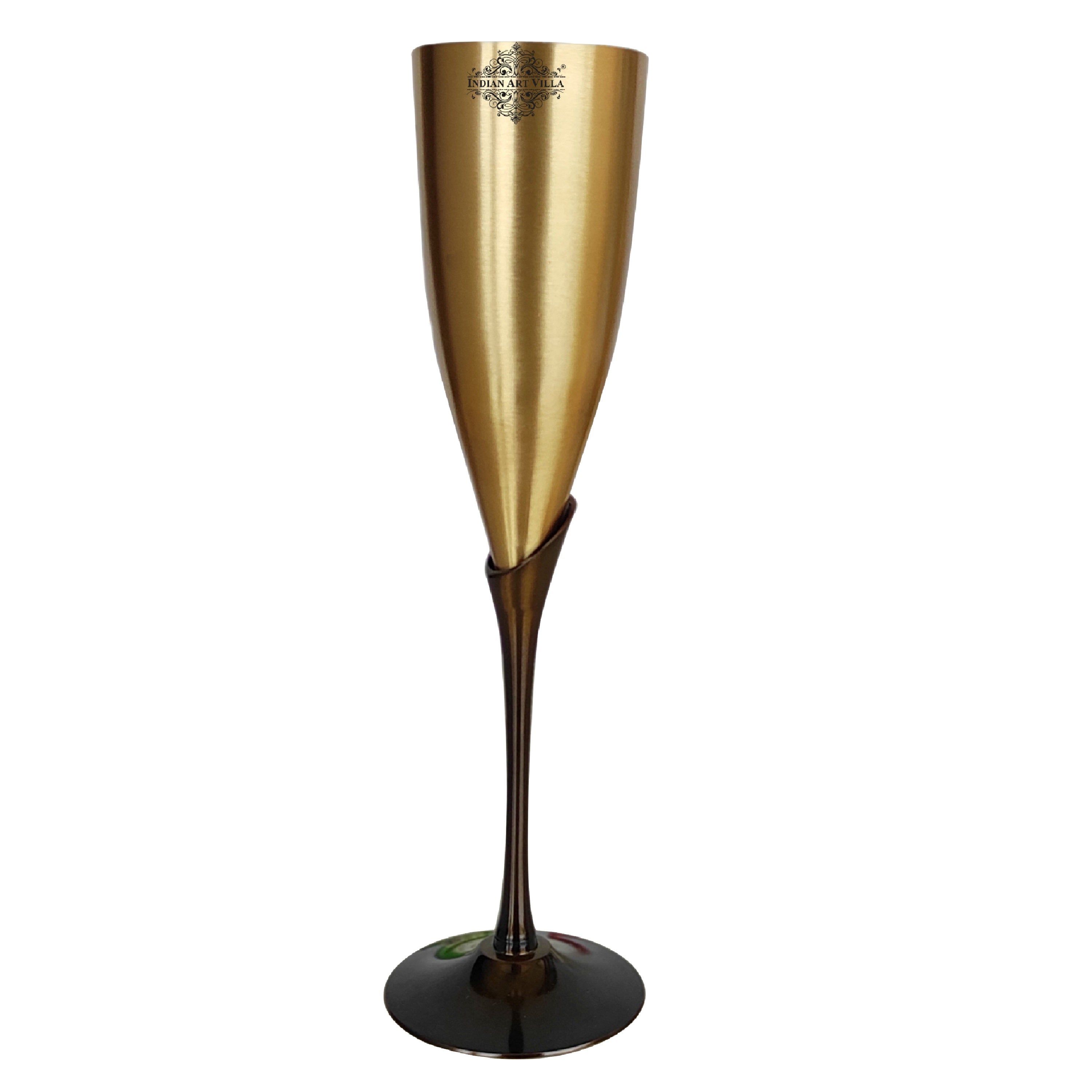 Brass Finish Embossed Design Flute Champagne Glass - 200 ML